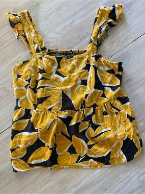 Who What Wear Yellow Leaf-Print Sleeveless Tank